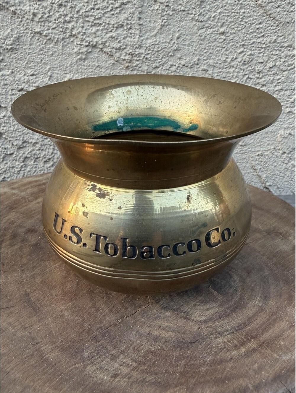 U.S. Tobacco Co. Vintage Solid Brass Spittoon Cuspidor Tobacciana Historical